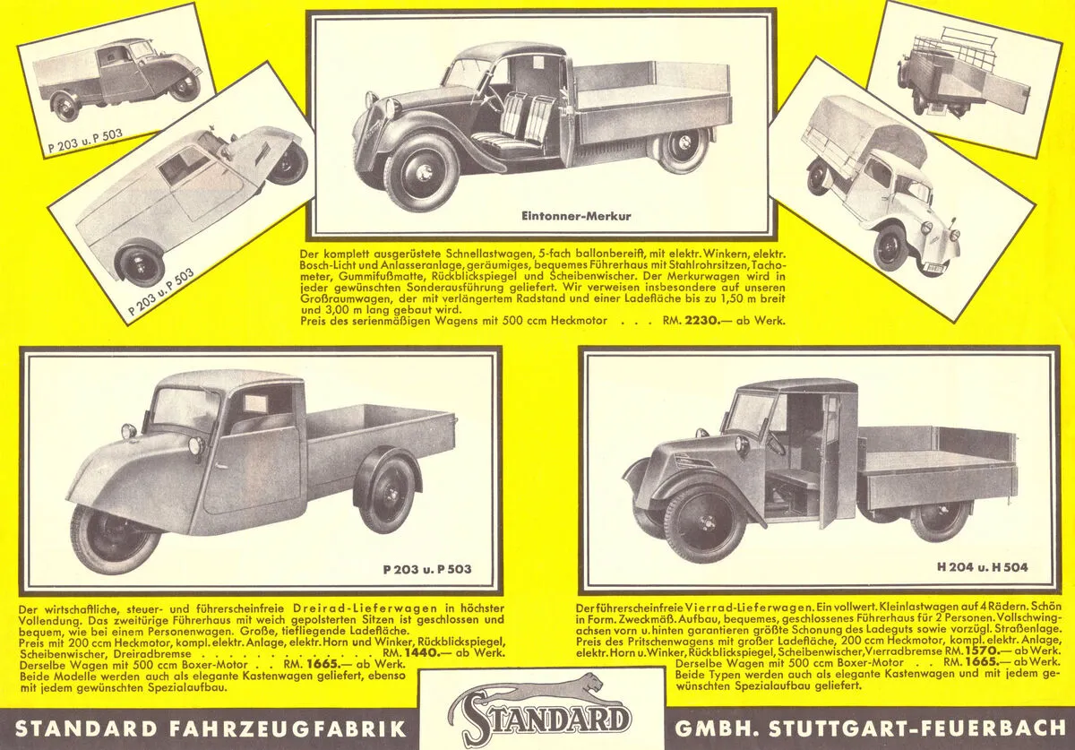Standard brochure showing the Merkur next to the P203, P503, H204 and H504